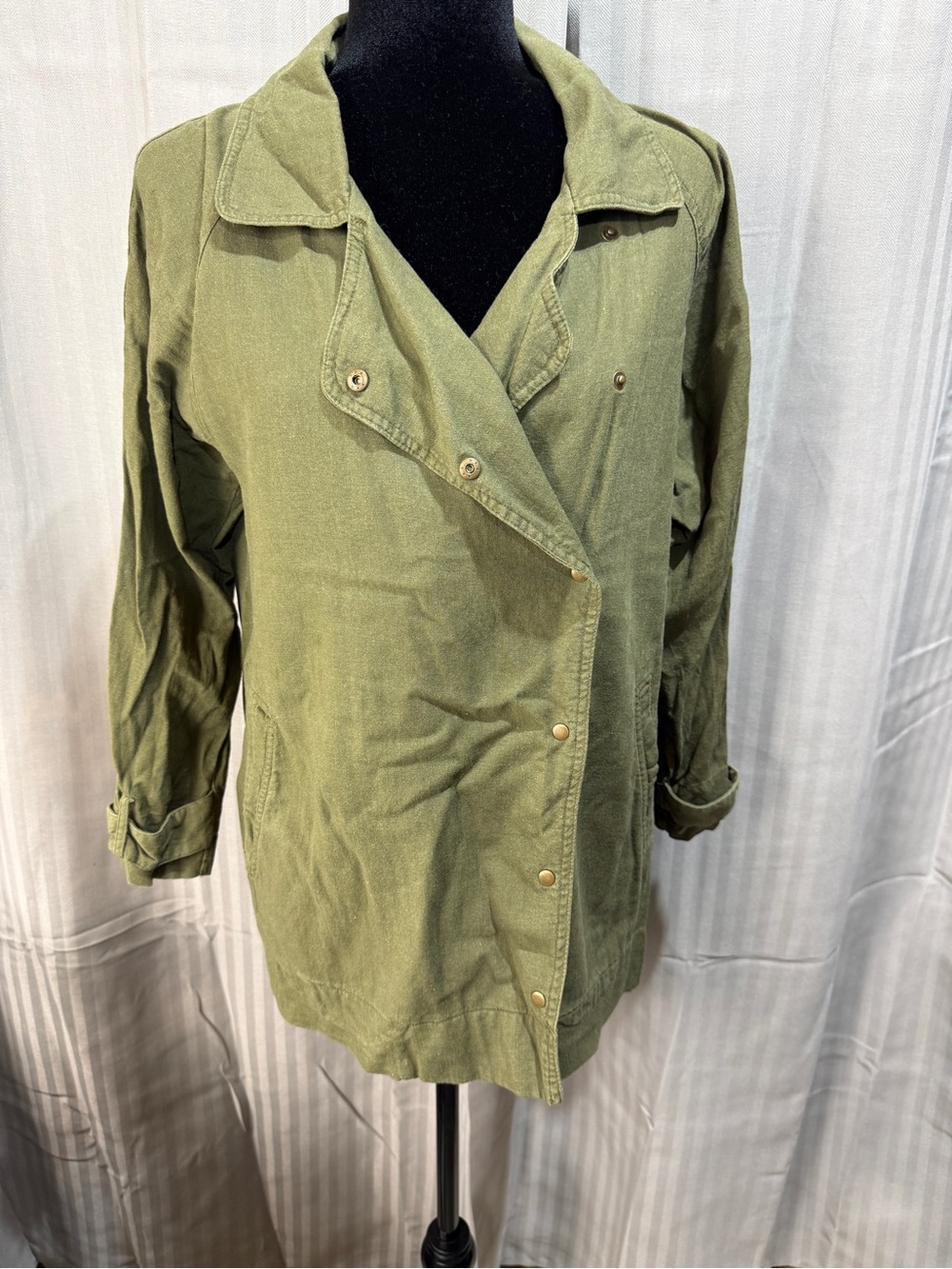 Love Tree Olive Green Linen Blend Utility Safari Jacket Women’s Small